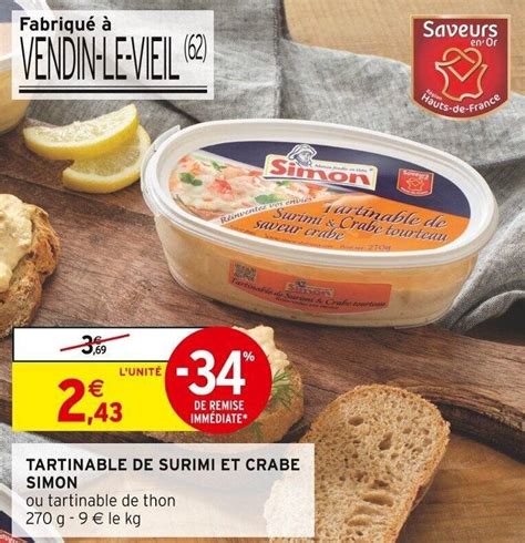 Promo TARTINABLE DE SURIMI ET CRABE SIMON chez Intermarché