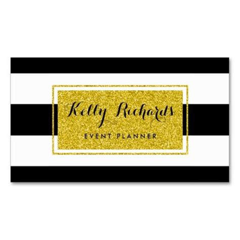 Gold Glamor Black White Stripes Business Card Zazzle Striped