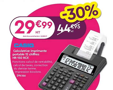 Promo Calculatrice Imprimante Portable 12 Chiffres Hr 150 Rce Casio