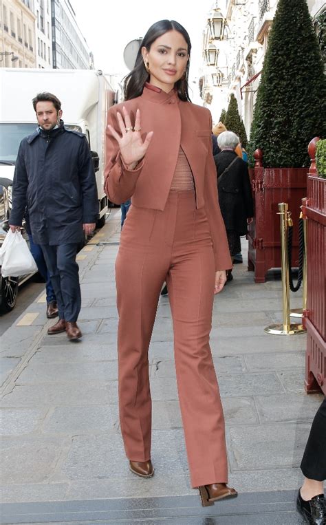 Eiza Gonzalez Suits Up In Fendi Terracotta Look And Block Heels In Paris