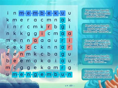 Teka Teki Perubahan Wujud Benda Wordsearch