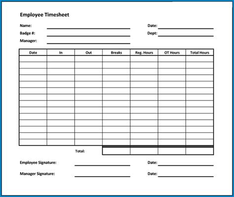 √ Free Printable Employee Time Sheet Form