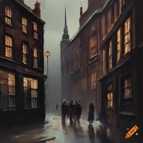 Dark Painting Of A Street In Victorian London