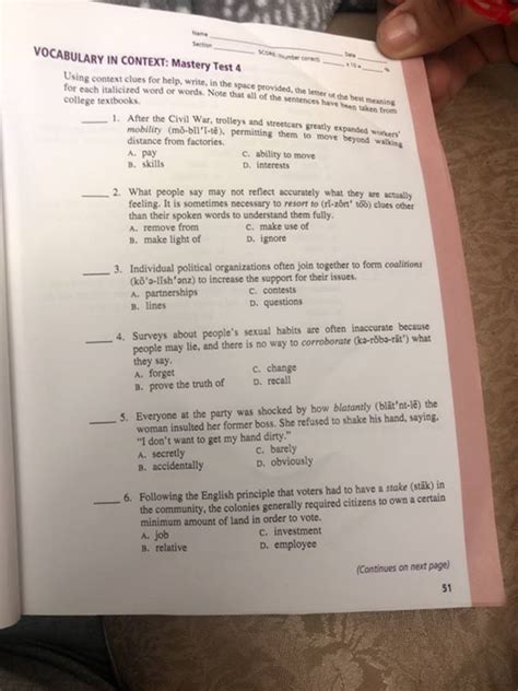 Solved Section Vocabulary In Context Mastery Test 4 Co Ntaicized