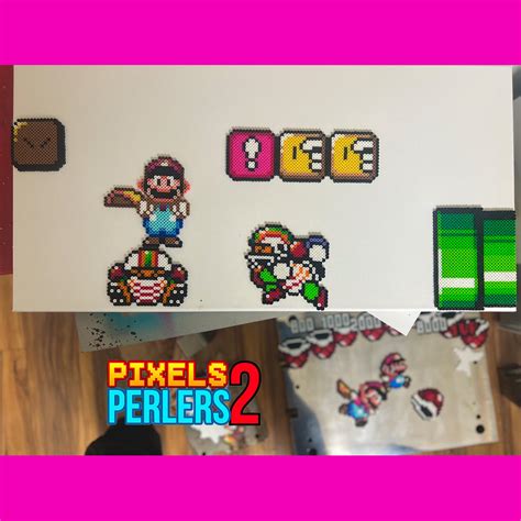 Super Mario World Perler Bead Sprite Scene Mario Spin Jump Into Chuck Wip Rbeadsprites