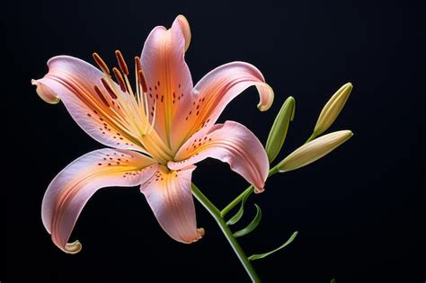 Premium Ai Image A Pink Flower With Yellow Stamens On A Stem