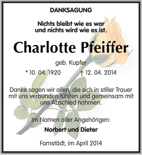 Traueranzeigen Von Charlotte Pfeiffer Abschied Nehmen De