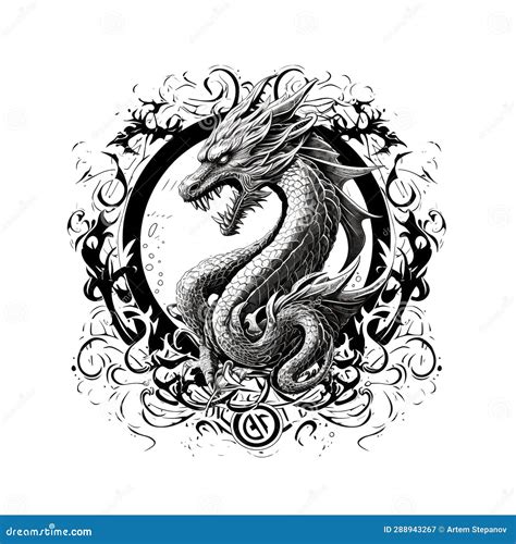 Ornate Dragon Chinese Draco Tattoo Minimal Fantasy Dragon Isolated