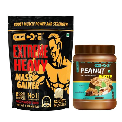 Body Core Science Extreme Heavy Mass Gainervanilla 3kg With Peanut Butter1kg Mass Gainer