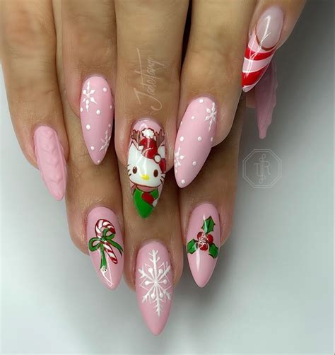 Christmas Hello Kitty Nails Nails Long Acrylic Nails Soft Nails