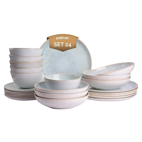 Palmer Serviesset Light Blue Sea Stoneware 6 Persoons 24 Delig Blauw