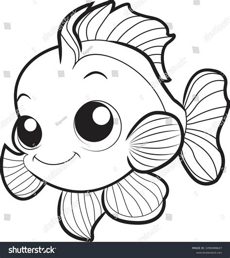 Cute Fish Cartoon Black White Lines Stock Vector (Royalty Free ...