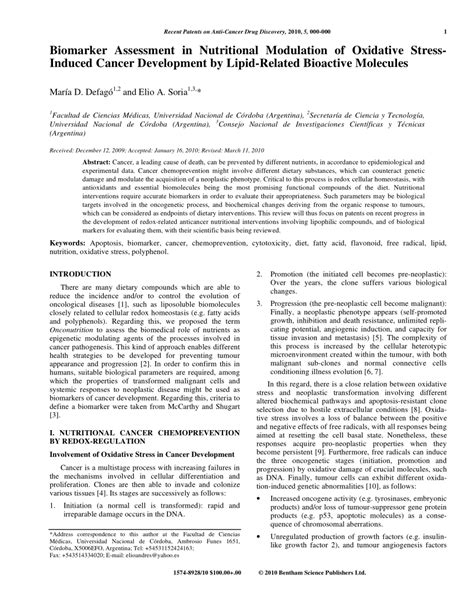 Pdf Biomarker Assessment In Nutritional Modulation Of Oxidative