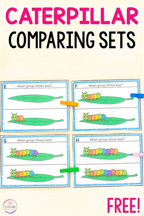 Caterpillar Comparing Sets Clip Cards Free Printable