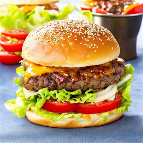 Una Hamburguesa Con Lechuga Tomate Y Queso Encima Foto Premium