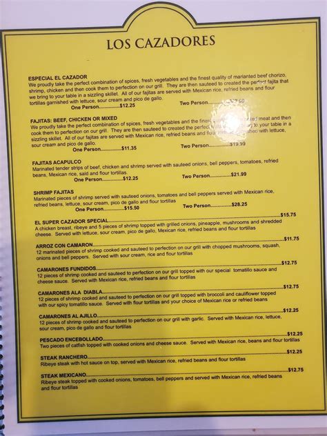 Menu At Los Cazadores Restaurant Mount Vernon