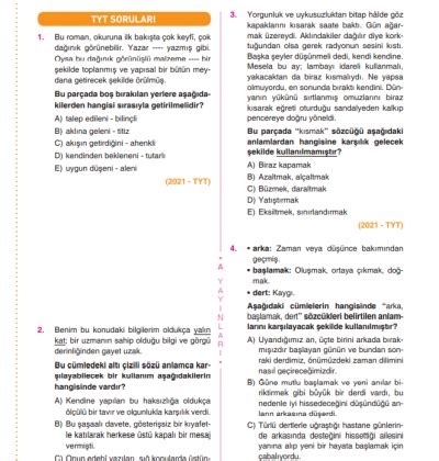 AYT Edebiyat Son 10 Yıl Konularına Göre Çıkmış Sorular ve Çözümleri A