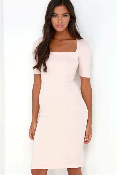 Light Pink Dress Midi Dress Bodycon Dress 46 00 Lulus