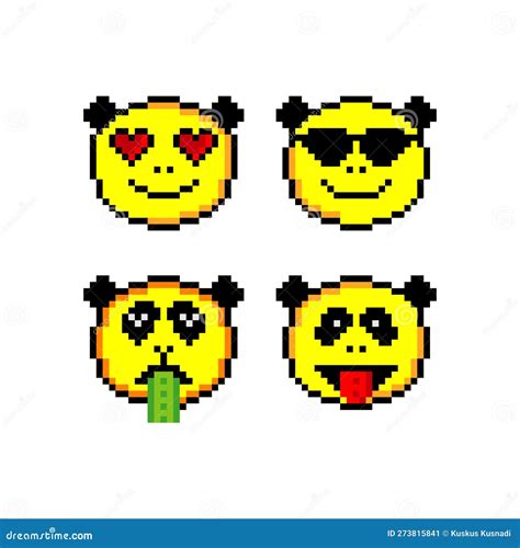 Emoji Or Panda Emoticon Face Icon In Pixel Art Stock Vector