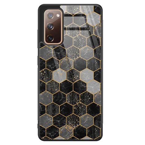 Samsung Galaxy S20 FE Glazen Hardcase Hexagons Zwart Casimoda Nl