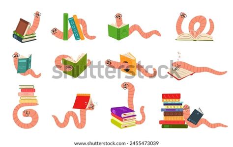 Funny Bookworms Cute Worms Book Stacks Stock Vector Royalty Free