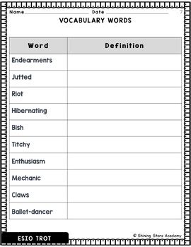 Esio Trot Novel Study Comprehension Critical Thinking Vocabulary