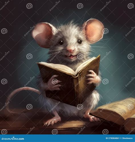 Subtly Shaded Rat Cartoon Reading Book Stock Illustration