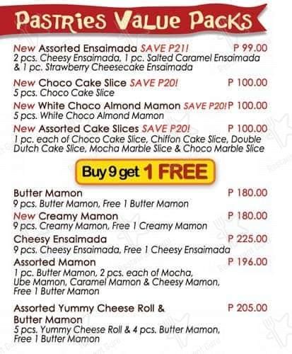 Menu At Red Ribbon Lapu Lapu City Gaisano Grand Mall Of Mactan