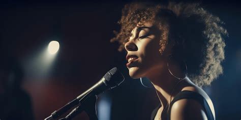 Mujer cantante cantando una canción de jazz en la discoteca con una