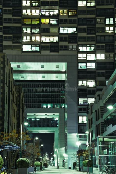 Zollhafen Street Below And Through The Crane Houses At Night In Cologne