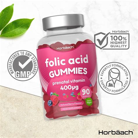 Folic Acid Gummies 400 Mcg 90 Vegan Gummies For Pregnancy Care Prenatal Health And Maternal