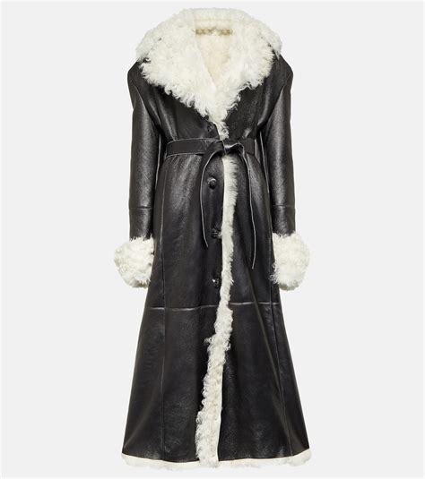 Shearling Lined Leather Coat In Black Magda Butrym Mytheresa