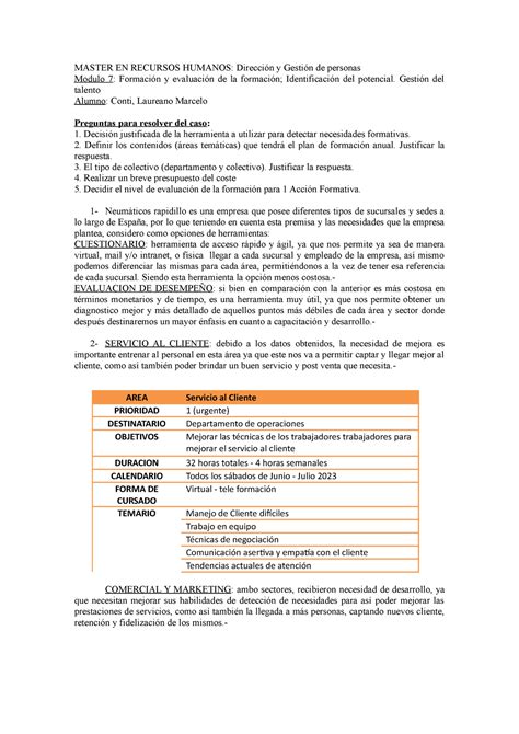 CASO Neumaticos Rapidillo MASTER EN RECURSOS HUMANOS Dirección y