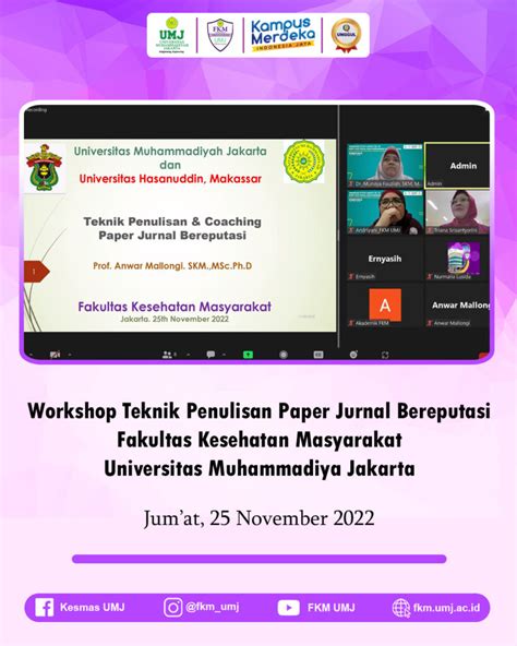 Workshop Teknik Penulisan Paper Jurnal Bereputasi Fkm Umj