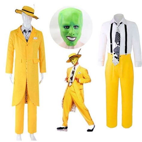 The Mask Jim Carrey Cosplay Costume And Mask Uniform Outfit Halloween Carnival Yellow Suit Lazada