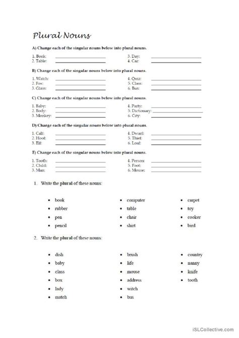 Plural Nouns General Gramma Fran Ais Fle Fiches Pedagogiques Pdf Doc