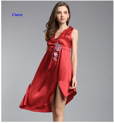 New Arrival Lady Pure Silk Ruffled V Neckline Sexy Nightgown 100 Silk