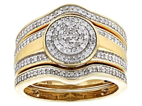 White Diamond 14k Yellow Gold Over Sterling Silver Set Of 3 Rings 0