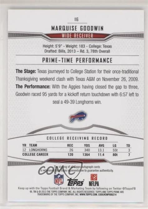 Topps Prime Copper Autographs Marquise Goodwin Au Rc