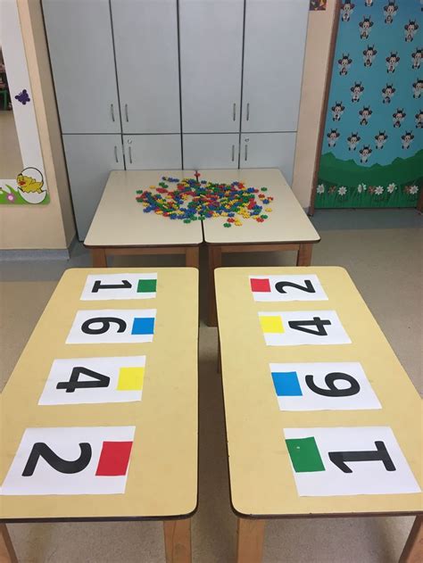 Two Tables With Numbers On Them In A Room