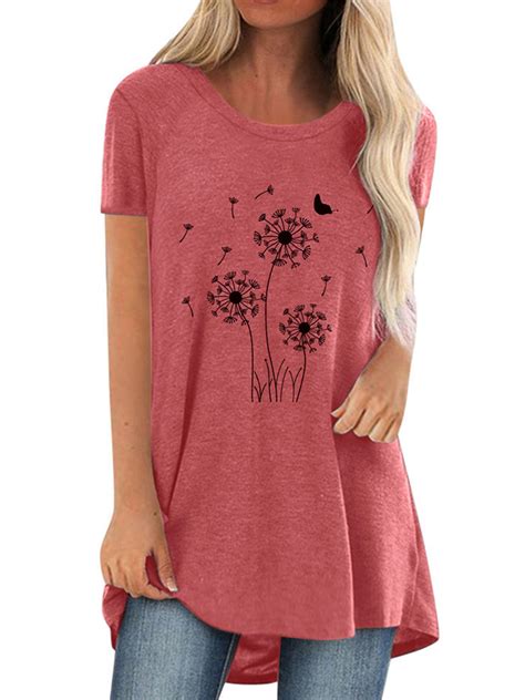 Pfysire Plus Size For Women Short Sleeve Floral T Shirt Casual Tunic