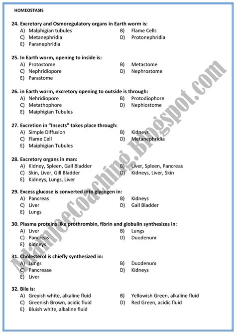 Adamjee Coaching Biology Mcqs Xii Homeostasis Mcqs