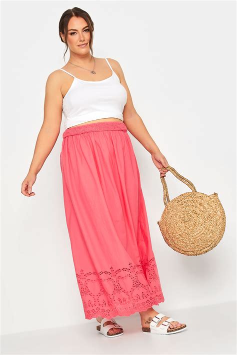 Limited Collection Plus Size Coral Pink Broderie Anglaise Trim Maxi