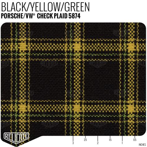 Porsche And Vw Check Tartan Plaid Seat Fabric Black Yellow Green Relicate