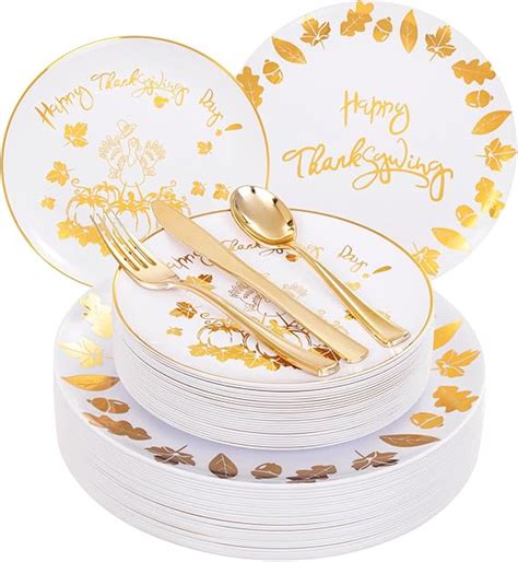 Amazon Liacere 150PCS Thanksgiving Plastic Plates Gold Turkey