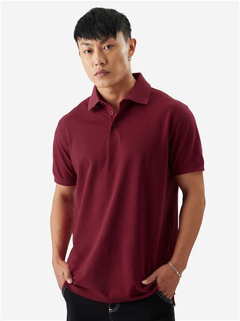 Buy Solid Rhubarb Men Mandarin Polos Online