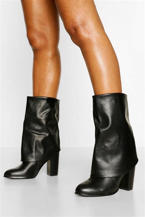 Fold Over Block Heel Knee Boots Boohoo