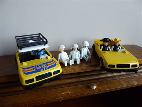 Vintage Playmobil Geobra Six Figures 1974 And Two Yellow Cars Etsy