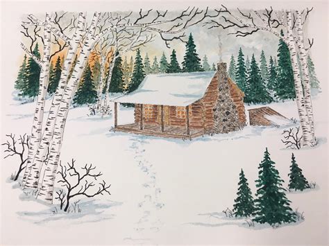 Original Watercolor Paintinglog Cabin Paintinglodge Look Etsy