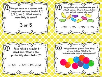 Probability Task Cards And Poster Set Probability Activities